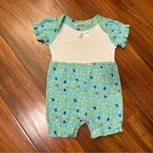 Sostanza vintage teal/white floral short sleeve romper